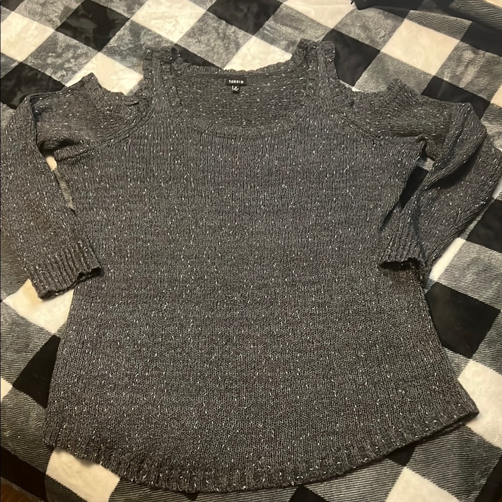 torrid Charcoal Sparkle Cold-Shoulder Sweater